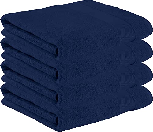 Erwin Müller Badetuch 4er-Pack, Serie Sindelfingen, 100% Baumwolle dunkelblau Größe 100x150 cm - Kochfest und trocknergeeignet, praktisch durch beidseitige Schlaufen zum Aufhängen von Erwin Müller