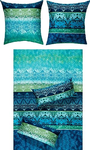 Erwin Müller Bettwäsche, Bettgarnitur, Bettbezug, Wende-Kissenbezug Mako-Satin orientalisch, blau Größe 240x220 (40x80) - temperaturausgleichend, mit Reißverschluss von Erwin Müller