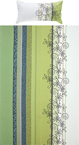 Erwin Müller Bettwäsche, Bettgarnitur Fein-Biber Blumen grün-blau-weiß Größe 135x200 cm (40x80 cm) - hautsymphatisch, bügelleicht, mit Marken-Reißverschluss (weitere Größen) von Erwin Müller