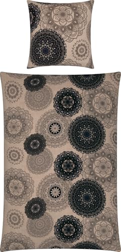Erwin Müller Bettwäsche, Bettgarnitur Flanell - Mandala - mollig warm, temperaturregulierend, mit praktischem Reißverschluss - beige Größe 80x80 cm / 155x220 cm von Erwin Müller