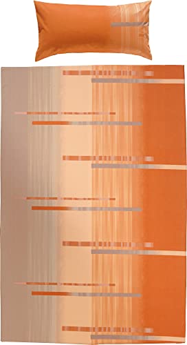 Erwin Müller Bettwäsche, Bettgarnitur Flanell orange-Taupe Größe 135x200 cm (40x80 cm) - flauschig warm, temparaturausgleichend, pflegeleicht, mit praktischem Reißverschluss (weitere Größen) von Erwin Müller