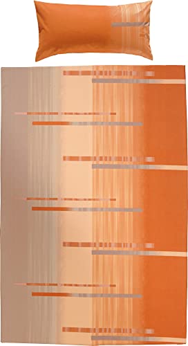 Erwin Müller Bettwäsche, Bettgarnitur Flanell orange-Taupe Größe 155x220 cm (80x80 cm) - flauschig warm, temparaturausgleichend, pflegeleicht, mit praktischem Reißverschluss (weitere Größen) von Erwin Müller