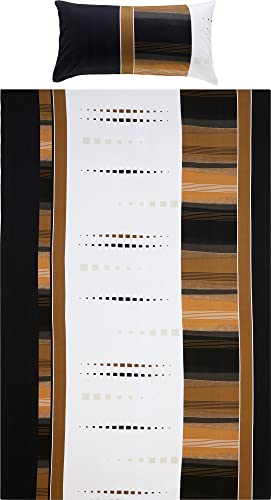 Erwin Müller Bettwäsche, Bettgarnitur Single-Jersey braun-schwarz-weiß Größe 155x240 cm (80x80 cm) - anschmiegsame Qualität, bügelfrei, pflegeleicht, mit praktischem Reißverschluss (weitere Größen) von Erwin Müller