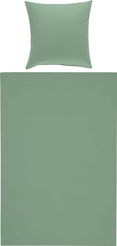 Erwin Müller Bettwäsche, Bettgarnitur Uni Nördlingen - flauschig angeraute Oberfläche für kalte Nächte, temperaturregulierend, mit Reißverschluss - Jade Größe 135x200 cm (80x80 cm) von Erwin Müller