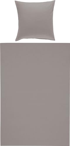 Erwin Müller Bettwäsche, Bettgarnitur Uni Nördlingen - flauschig angeraute Oberfläche für kalte Nächte, temperaturregulierend, mit Reißverschluss - Silber Größe 155x220 cm (80x80 cm) von Erwin Müller