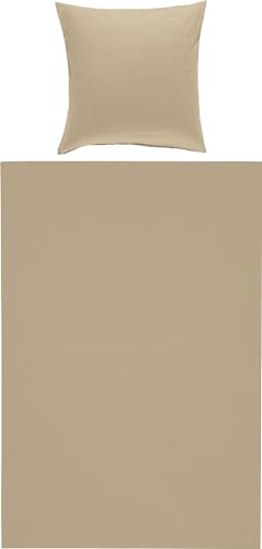 Erwin Müller Bettwäsche, Bettgarnitur Uni Nördlingen - flauschig angeraute Oberfläche für kalte Nächte, temperaturregulierend, mit Reißverschluss - Taupe Größe 155x220 cm (80x80 cm) von Erwin Müller