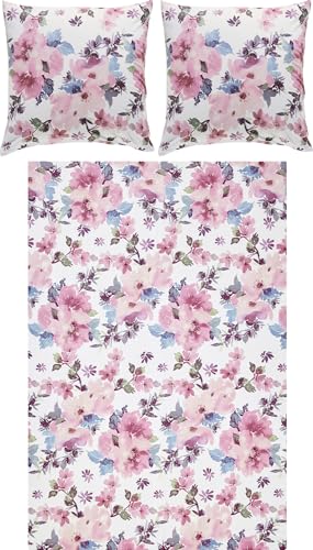 Erwin Müller Bettwäsche Feinbiber Mauve-weiß-grün-Petrol Größe 1x 200x200 cm + 2X 80x80 cm von Erwin Müller