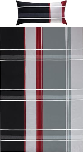 Erwin Müller Bettwäsche Feinbiber rot-anthrazit-Silber Größe 1x 135x200 cm + 1x 40x80 cm von Erwin Müller