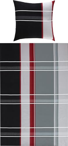 Erwin Müller Bettwäsche Feinbiber rot-anthrazit-Silber Größe 1x 155x220 cm + 1x 80x80 cm von Erwin Müller