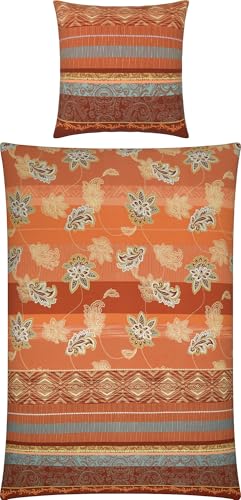 Erwin Müller Flanell Bettwäsche, Bettgarnitur mit orientalischen Blumen-Ornamenten Terra Größe 80x80 cm / 135x220 cm - klimaausgleichend, mit Reißverschluss, 100% Baumwolle (weitere Größen) von Erwin Müller