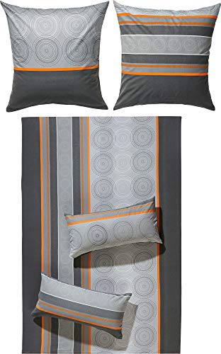 Erwin Müller Bettwäsche Edelflanell grau-Silber-orange Größe 1x 155x220 cm + 1x 40x80 cm von Erwin Müller