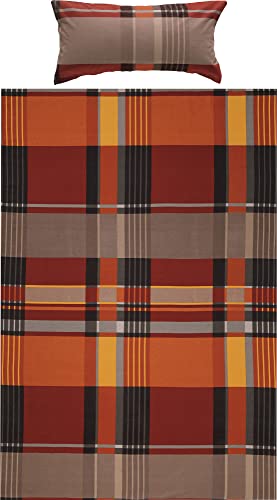 Erwin Müller warme Bettwäsche, Bettgarnitur Flanell Karo rot-braun Größe 135x200 cm (40x80 cm) - pflegeleicht, bügelleicht, 100% Baumwolle, mit Reißverschluss (weitere Größen) von Erwin Müller