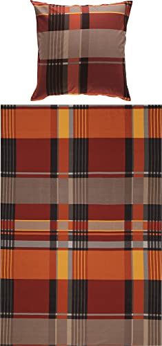 Erwin Müller warme Bettwäsche, Bettgarnitur Flanell Karo Terra Größe 80x80 cm / 135x220 cm - pflegeleicht, bügelleicht, 100% Baumwolle, mit Reißverschluss (weitere Größen) von Erwin Müller