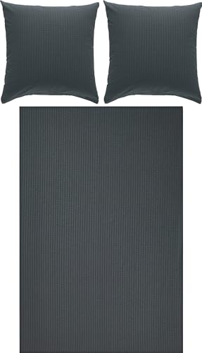 Erwin Müller Bettwäsche-Set Seersucker Uni Serie Rosenheim, Bettbezug, Kissenbezug - pflegeleicht, bügelfrei, mit Reißverschluss - anthrazit Größe 200x200 cm (2x80x80 cm) von Erwin Müller