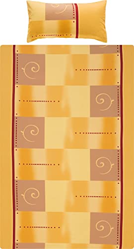 Erwin Müller Bettwäsche, Bettgarnitur Single-Jersey - 100% Baumwolle, pflegeleicht, bügelleicht, mit praktischem Reißverschluss - Ocker-gelb-rot Größe 135x220 cm (40x80 cm) von Erwin Müller