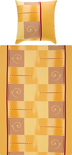 Erwin Müller Bettwäsche, Bettgarnitur Single-Jersey - 100% Baumwolle, pflegeleicht, bügelleicht, mit praktischem Reißverschluss - Ocker-gelb-rot Größe 155x200 cm (80x80 cm) von Erwin Müller