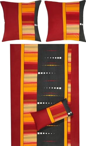 Erwin Müller Bettwäsche Single-Jersey rot-gelb-anthrazit Größe 1x 155x220 cm + 1x 80x80 cm von Erwin Müller