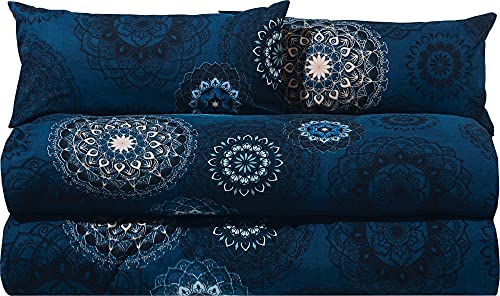 Erwin Müller Bettwäsche Sparpaket 4-TLG. Mako-Satin Mandala dunkelblau Größe 80x80 cm / 155x220 cm - feinfädig, temperaturausgleichend, atmungsaktiv, 100% Baumwolle, mit Reißverschluss von Erwin Müller