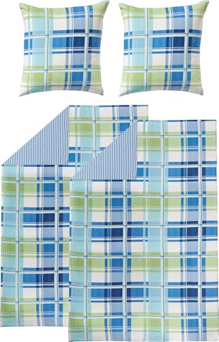 Erwin Müller Bettwäsche Sparpaket 4-TLG. Seersucker blau-grün Größe 2X 135x220 cm + 2X 80x80 cm von Erwin Müller