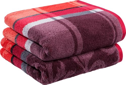 Erwin Müller Duschtuch-Set 2er-Pack Beere Größe 70x140 cm - Ludwigsburg - 100% Baumwolle - kuschelweich, saugstark, voluminös - praktisch durch beidseitige Schlaufen (weitere Farben) von Erwin Müller