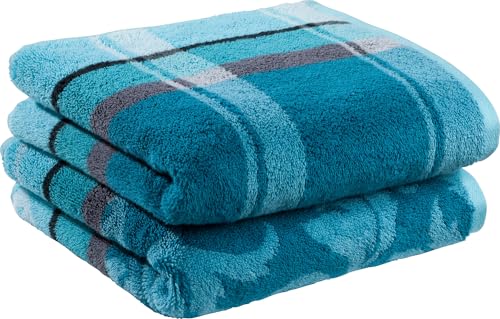 Erwin Müller Duschtuch-Set 2er-Pack Petrol Größe 70x140 cm - Ludwigsburg - 100% Baumwolle - kuschelweich, saugstark, voluminös - praktisch durch beidseitige Schlaufen (weitere Farben) von Erwin Müller