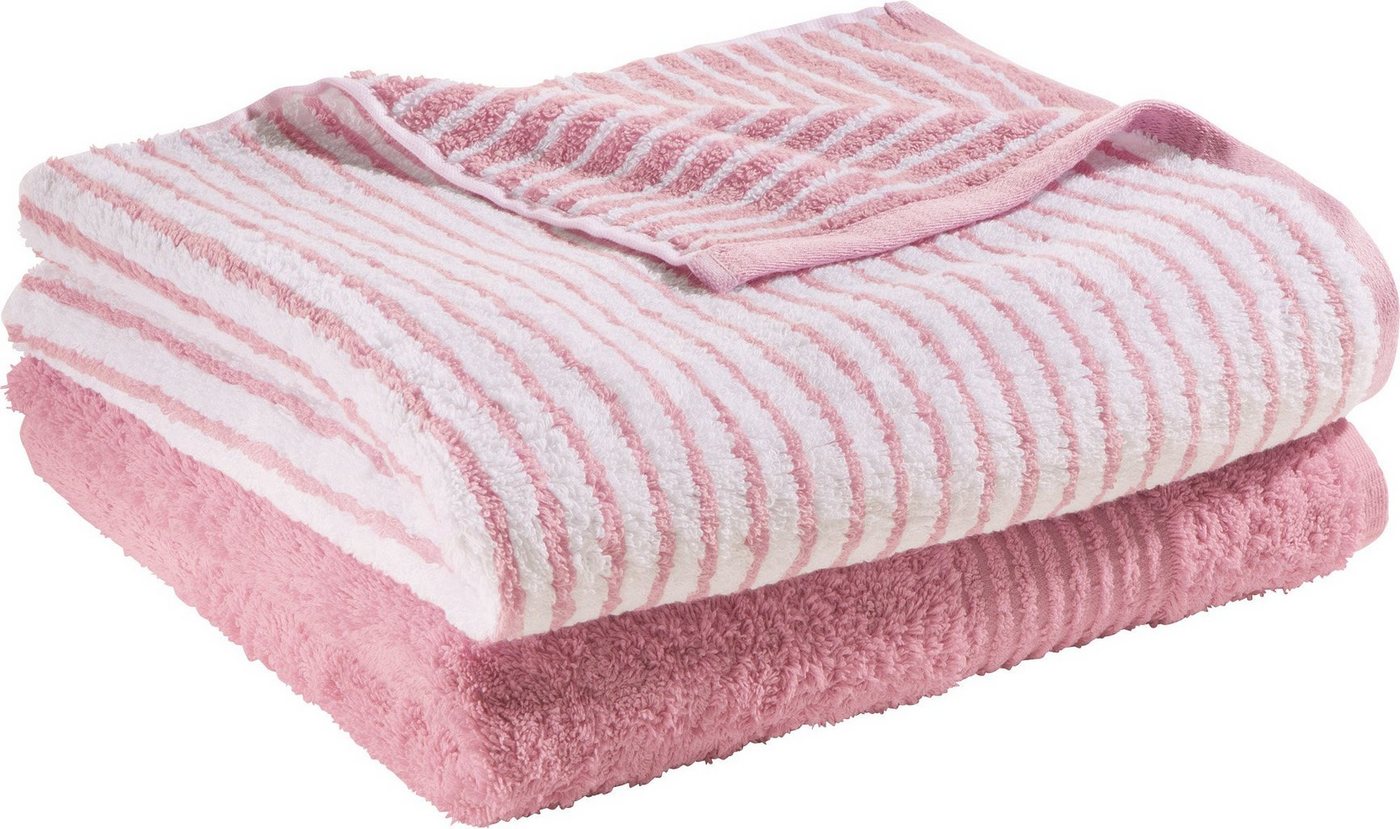 Erwin Müller Duschtuch Duschtuch "Konstanz" 2er-Set Uni/Streifen, Frottier, Walk-Frottier Streifen von Erwin Müller