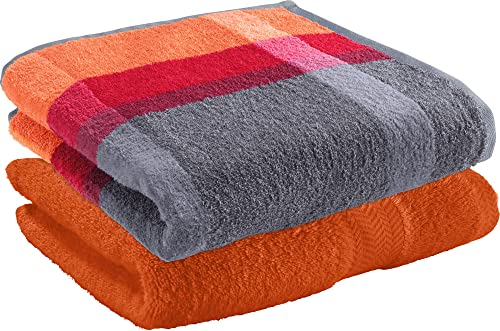 Erwin Müller Duschtuch-Set Streifen 2er-Pack Walk-Frottier orange/anthrazit/grau Größe 70x140 cm Erwin Müller Duschtuch-Set Streifen 2er-Pack Walk-Frottier orange/anthrazit/grau Größe 70x140 cm von Erwin Müller