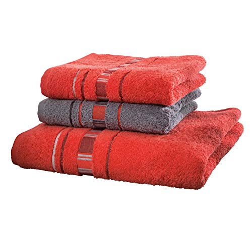 Erwin Müller Frottier Handtuch-Set, Frottier-Set - Achern - 2 Handtücher und 1 Duschtuch - beidseitige Schlaufen - strapazierfähig - voluminös - rot/grau - 100% Baumwolle - 500g/m² Erwin Müller Frottier Handtuch-Set, Frottier-Set - Achern - 2 Handtücher und 1 Duschtuch - beidseitige Schlaufen - strapazierfähig - voluminös - rot/grau - 100% Baumwolle - 500g/m² von Erwin Müller