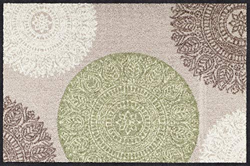 Erwin Müller Fußmatte, Schmutzfangmatte, Sauberlaufmatte Mandala-Motiv beige/grün Größe 50x75 cm - langlebig, pflegeleicht, rutschfest, für Fußbodenheizung geeignet von Erwin Müller