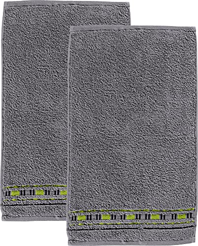 Erwin Müller Gästetuch 2er-Pack - Achern - 500g/m² - schnell trocknend, extra saugstark, beidseitige Schlaufen - Größe 30x50 cm grau/grün von Erwin Müller