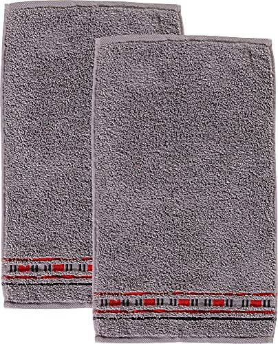 Erwin Müller Gästetuch 2er-Pack - Achern grau/rot Größe 30x50 cm - 500g/m² - schnell trocknend, extra saugstark, beidseitige Schlaufen von Erwin Müller