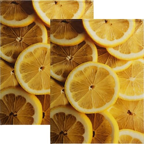 Erwin Müller Geschirrtuch 2er-Pack Zitronen 100% Baumwolle Zitronenscheibe Größe 50x70 cm - strapazierstark, saugfähig, Vorderseite bedruckt von Erwin Müller