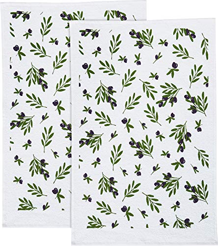 Erwin Müller Geschirrtuch Frottier, Küchentuch, Trockentuch im 2er-Pack mit Druckmotiv Oliven Größe 45x70 cm - strapazierfähig, saugstark, bügelfrei, 100% Baumwolle von Erwin Müller
