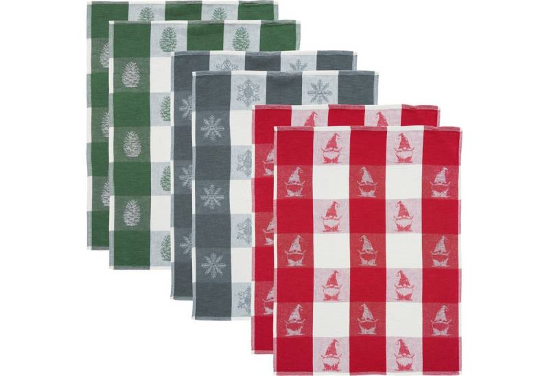 Erwin Müller Geschirrtuch Geschirrtuch "Winter" 6er-Pack, Halbleinen Motiv von Erwin Müller