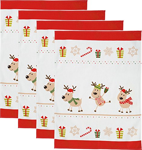 Erwin Müller Geschirrtuch-Set - 4er-Pack - Küchentuch - mit Druckmotiv - Baumwolle - Weihnachten - Rentiere - Größe 50x70 cm von Erwin Müller