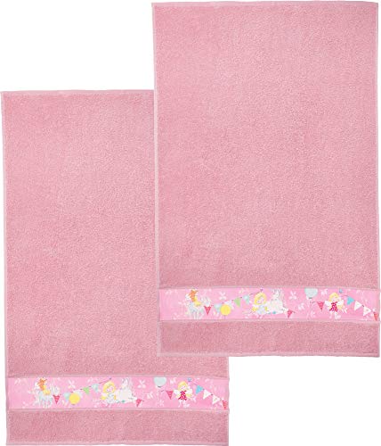 Erwin Müller Kinder-Badetuch Frottier 2er-Pack rosa Größe 70x110 cm - angenehm weich, saugstark, langlebig, praktisch durch beidseitige Schlaufen, Stickerei Elfen von Erwin Müller