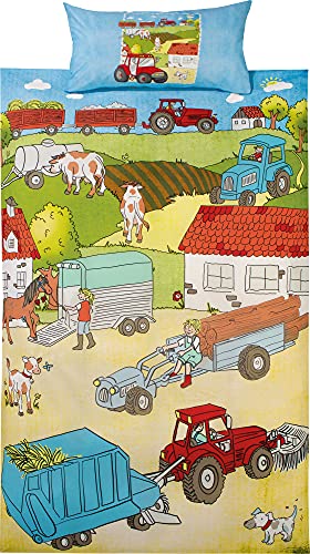 Erwin Müller Kinder-Bettwäsche, Bettgarnitur Tiere, Bauernhof Renforcé - temperaturausgleichend, strapazierfähig, mit praktischem Reißverschluss - Bauernhof 3 Größe 135x200 cm (40x80 cm) von Erwin Müller
