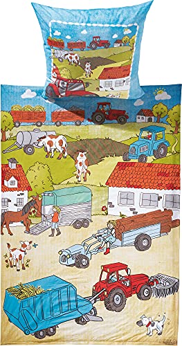 Erwin Müller Kinder-Bettwäsche, Bettgarnitur Tiere, Bauernhof Renforcé - temperaturausgleichend, strapazierfähig, mit praktischem Reißverschluss - Bauernhof 3 Größe 135x200 cm (80x80 cm) von Erwin Müller