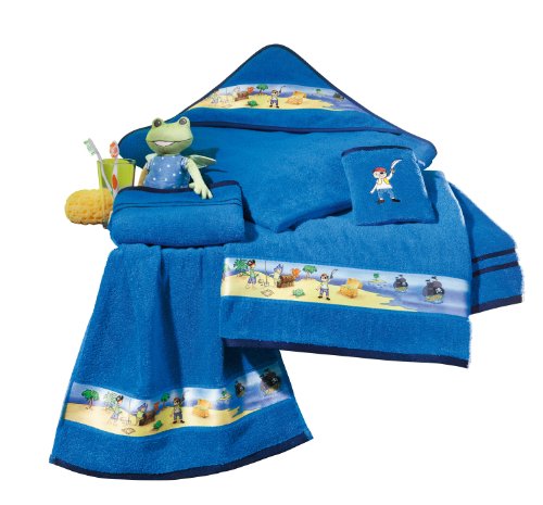 Erwin Müller Kinder-Waschhandschuh, Waschlappen 2er- Pack Frottier blau Größe 15x21 cm - hochwertiger Stickmotiv Pirat, 100% Baumwolle von Erwin Müller