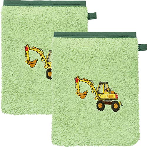 Erwin Müller Kinder-Waschhandschuh, Waschlappen 2er-Pack Traktor, Bagger grün Größe 15x21 cm - 100% Baumwolle, mit hochwertigem Stickmotiv Erwin Müller Kinder-Waschhandschuh, Waschlappen 2er-Pack Traktor, Bagger grün Größe 15x21 cm - 100% Baumwolle, mit hochwertigem Stickmotiv von Erwin Müller