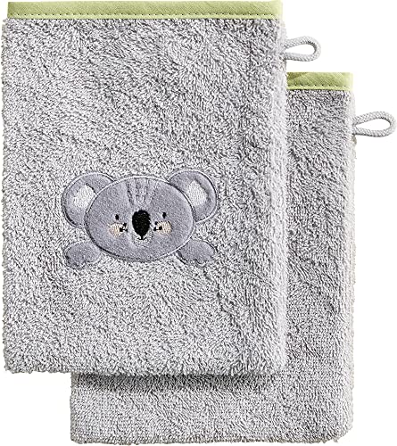 Erwin Müller Kinder Waschhandschuh, Waschlappen Koala 2er-Pack grau - kuschelweich, saugstark, mit Aufhänger - Größe 15x21 cm von Erwin Müller