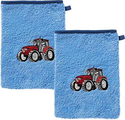 Erwin Müller Kinder-Waschlappen, Waschhandschuh 2er- Pack Frottier hellblau Größe 15x21 cm - mit hochwertigem Stickmotiv Traktor 100% Baumwolle Erwin Müller Kinder-Waschlappen, Waschhandschuh 2er- Pack Frottier hellblau Größe 15x21 cm - mit hochwertigem Stickmotiv Traktor 100% Baumwolle von Erwin Müller