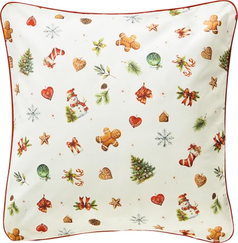Erwin Müller Kissenhülle Noel Creme-bunt Größe 50x50 cm, Canvas-Gewebe, mit Paspel, Weihnachten, Schneemann, Plätzchen - robuste Qualität, strapazierstark von Erwin Müller