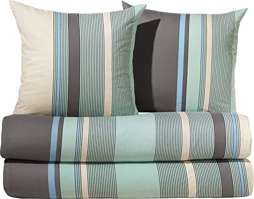 Erwin Müller Single-Jersey Bettwäsche-Set 4-TLG., Bettgarnitur, mit Streifen, Mint-grau, Größe 135x220 cm (80x80 cm) - temperaturausgleichend, bügelfrei, mit Reißverschluss, 100% Baumwolle von Erwin Müller