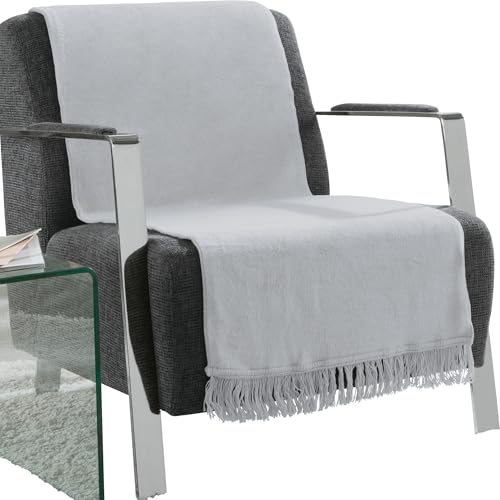 Erwin Müller Sofaüberwurf, Sofaläufer, Sesselschoner Silber Größe 50x200 cm - anschmiegsam, temperaturausgleichend, mit Fransen - (weitere Farben, Größen) von Erwin Müller