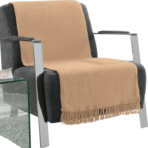 Erwin Müller Sofaüberwurf, Sofaläufer, Sesselschoner beige Größe 50x200 cm - anschmiegsam, temperaturausgleichend, mit Fransen - (weitere Farben, Größen) von Erwin Müller
