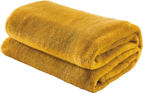Erwin Müller Teddy-Fleece-Wohndecke Salerno, Fleece-Decke, Kuscheldecke Curry Größe 130x170 cm - flauschig weich, pflegeleicht von Erwin Müller