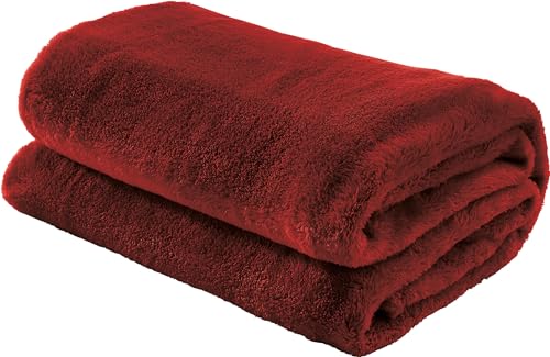 Erwin Müller Teddy-Fleece-Wohndecke Salerno, Fleece-Decke, Kuscheldecke weinrot Größe 200x220 cm - flauschig weich, pflegeleicht von Erwin Müller