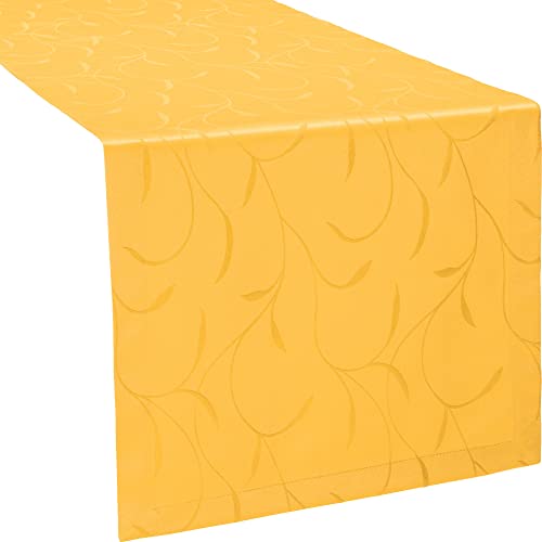Erwin Müller Tischwäsche, Tischläufer Uni, Remscheid Mango Größe 40x130 cm - hochwertige Qualität mit Fleckschutz ausgerüstet und Kuvertsaum, Rankenmuster (weitere Farben, Größen) von Erwin Müller