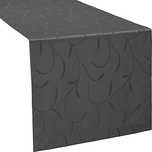 Erwin Müller Tischwäsche, Tischläufer Uni, Remscheid anthrazit Größe 40x130 cm - hochwertige Qualität mit Fleckschutz ausgerüstet und Kuvertsaum, Rankenmuster (weitere Farben, Größen) von Erwin Müller